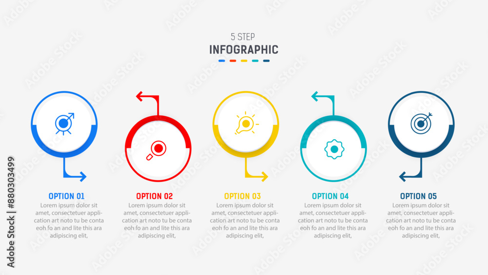 Five Step Infographic design element template for presentation. info graphic illustration. process diagram and presentations step, banner, flow chart, 5 option template. Five Step Infographic design element template for presentation. info graphic illustration. process diagram and presentations step, banner, flow chart, 5 option template.
