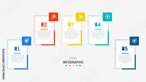 Five Step Infographic design element template for presentation. info graphic illustration. process diagram and presentations step, banner, flow chart, 5 option template.