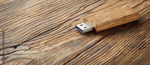 Wooden surface with USB flash drive for copy space image. photo