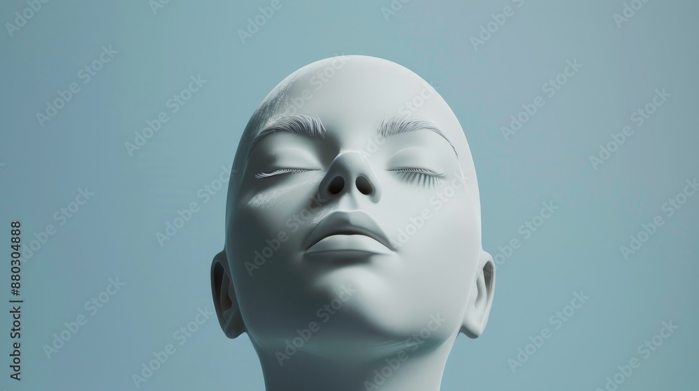 Glossy Mannequin Head with Closed Eyes in Studio Shot. Glossy Mannequin Head with Closed Eyes in Studio Shot.