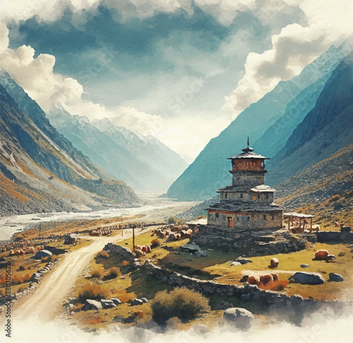 Oriental ancient landscape painting, classical painting