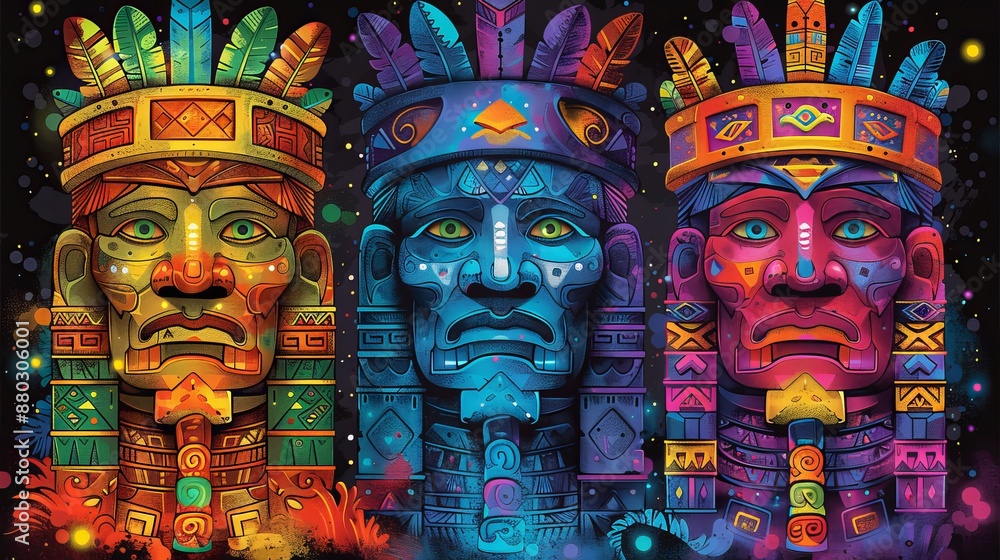 Fototapeta premium Colorful Mayan Masks Illustration