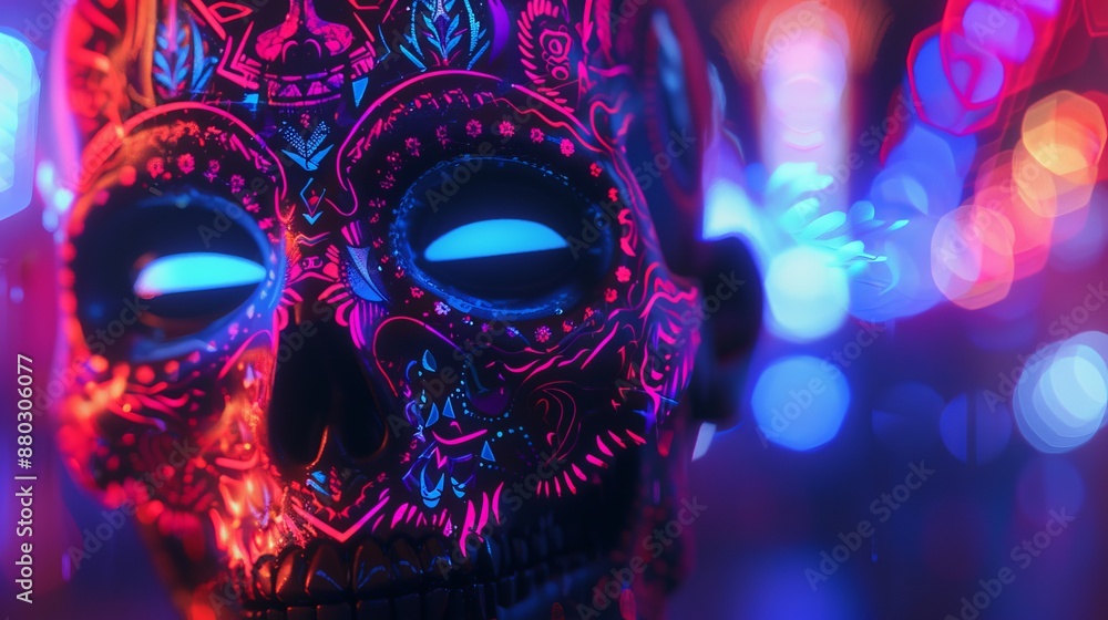 Neon Skull Makeup Close-Up Neon Skull Makeup Close-Up