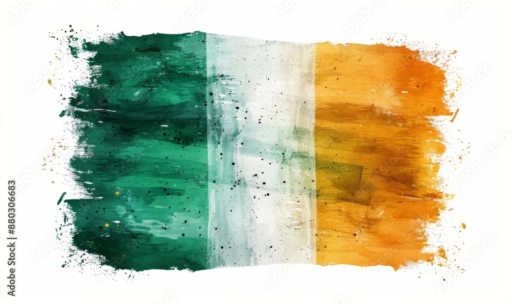 Obraz premium Watercolor abstract painted background with Ireland grunge flag. Template for national holidays or celebration background.