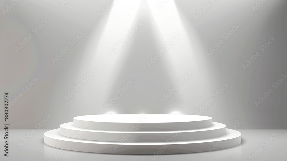 Obraz premium Vector illustration of an illuminated white round podium.