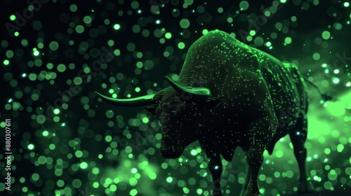 Bull with Green Chart in Outer Space 3D Render