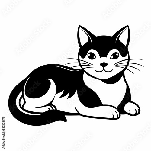 Black and White Cartoon Cat Illustration