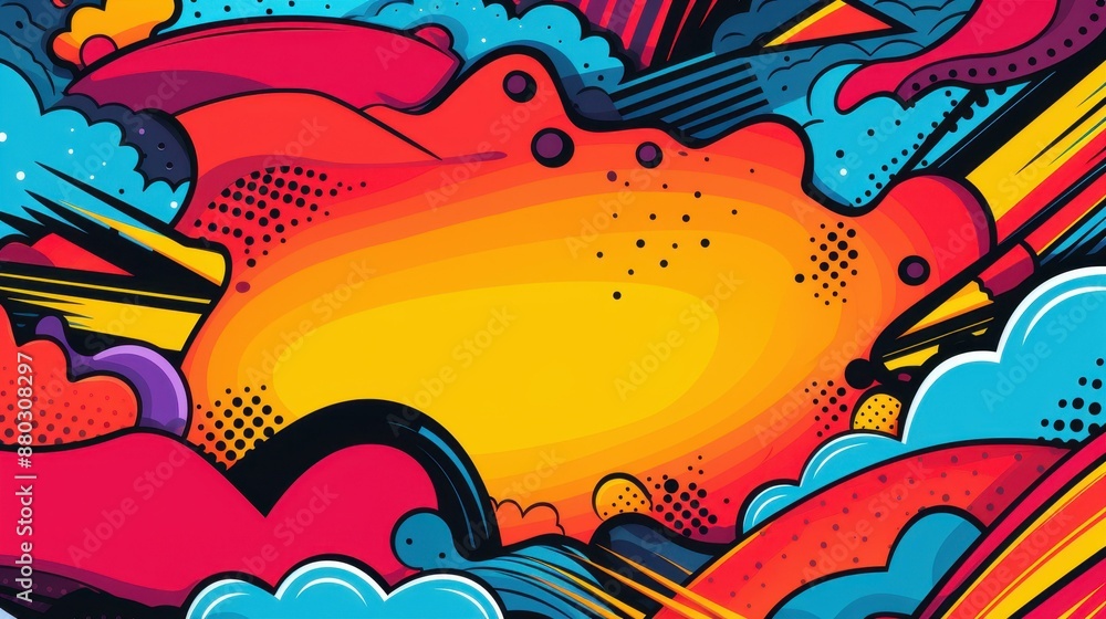 Obraz premium Bold abstract comic speech bubble creates dynamic energy and excitement in panel.