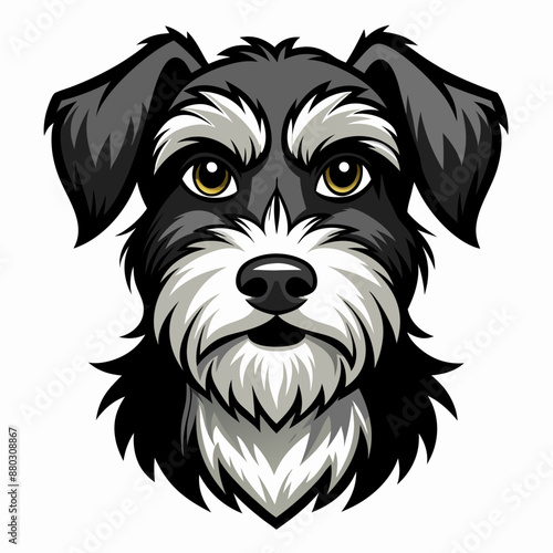 angry dog face black and white vactor illustration 