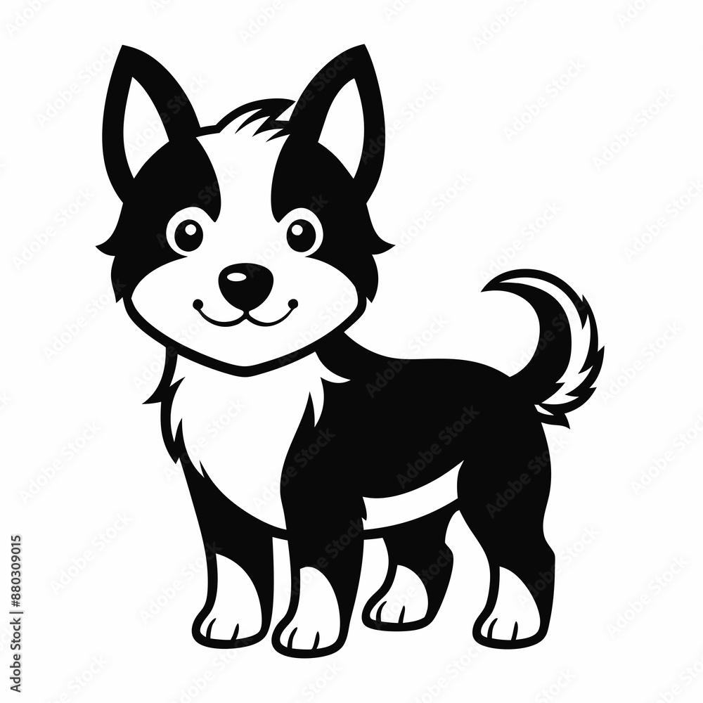 Playful Cartoon Puppy Design - Cute Black and White Outline Playful Cartoon Puppy Design - Cute Black and White Outline