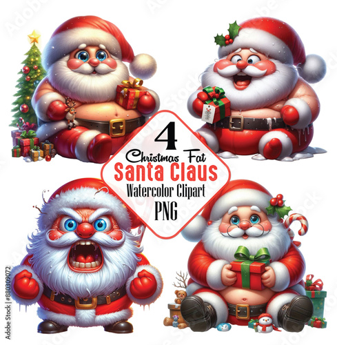 Christmas Fat Santa Claus Clipart Bundle
