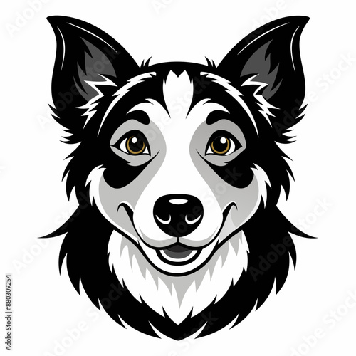 A black and white drawing of a dog face