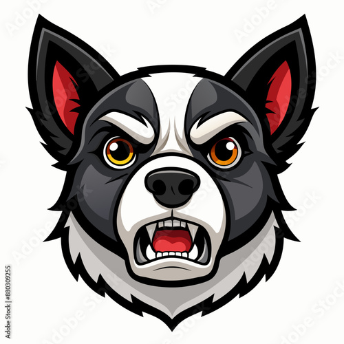 angry dog face black and white vactor illustration 