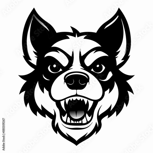 angry dog face black and white vactor illustration 