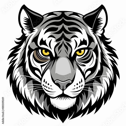 Black and White Tiger Head Illustration - Bold and Fierce Design