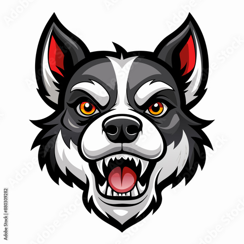 angry dog face black and white vactor illustration 