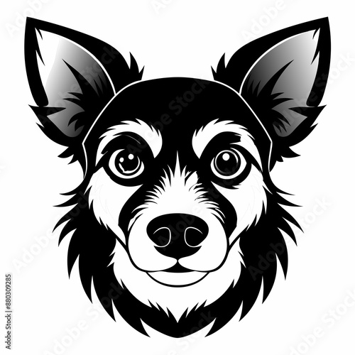 A black and white drawing of a dog face