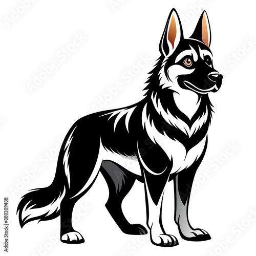 German Shepherd dog black and white vector illustration