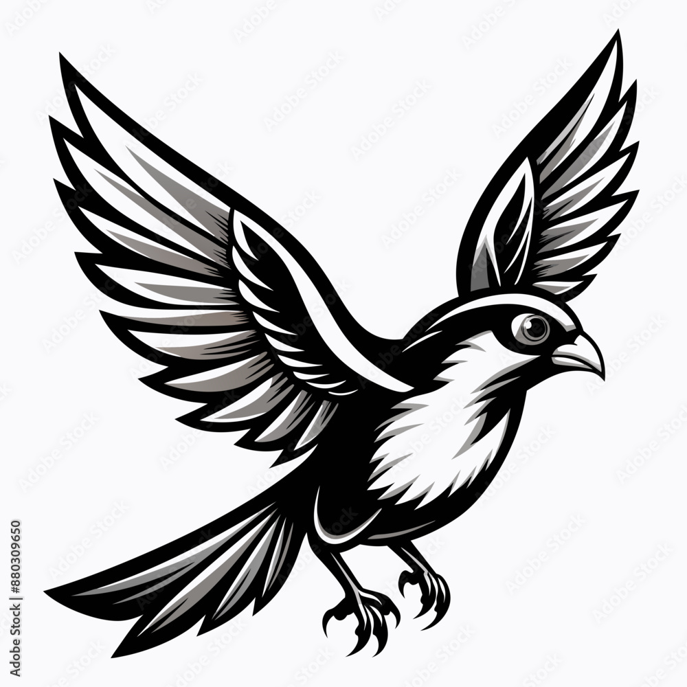 Fototapeta premium Elegant Flying Dove Illustration – Black and White Vector Art