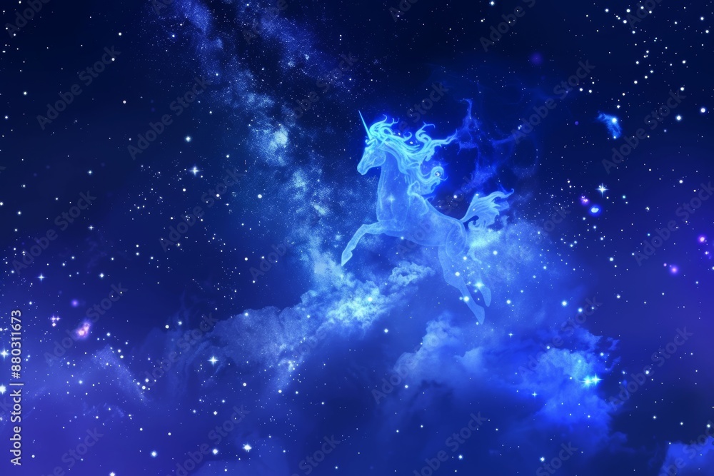 Fototapeta premium Ethereal Dog Ascending to the Cosmos in Milky Way Night Sky, Digital Painting.