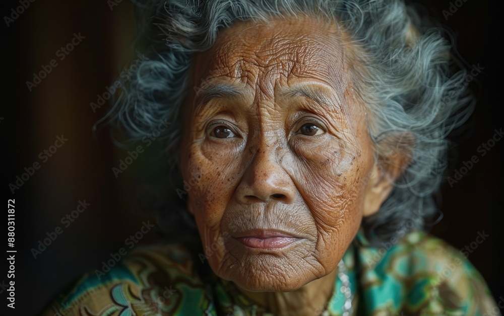 A woman with grey hair and wrinkles on her face. She is looking at the camera. Concept of wisdom and experience A woman with grey hair and wrinkles on her face. She is looking at the camera. Concept of wisdom and experience