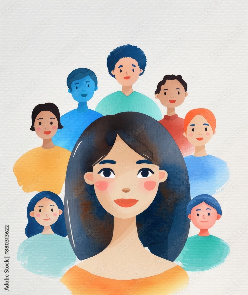 A watercolor of smiling peoples A watercolor of smiling peoples