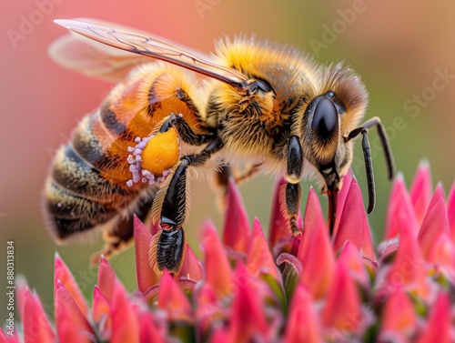 Bee Gathering Pollen- Photograph a bee as it busily gathers pollen from a vibrant flower