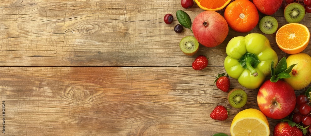 Fruit on wooden background, depicting a healthy fruit setting with ample copy space image. Fruit on wooden background, depicting a healthy fruit setting with ample copy space image.