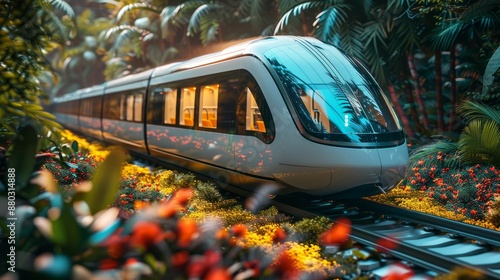 Futuristic High-Speed Train Integrating Renewable Energy Sources in a Technological Landscape.