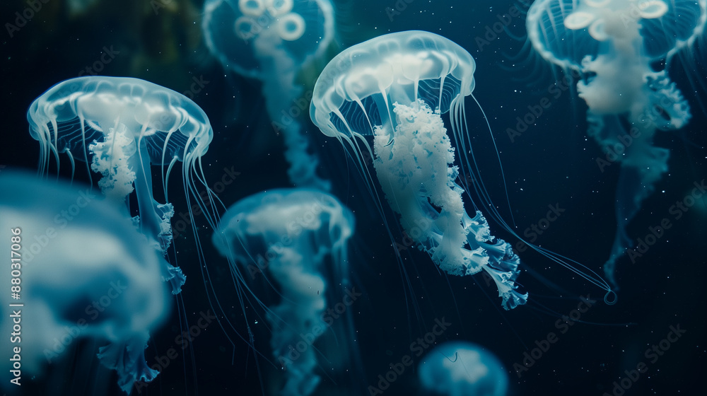 Beautiful jellyfish swimming in the deep sea Beautiful jellyfish swimming in the deep sea