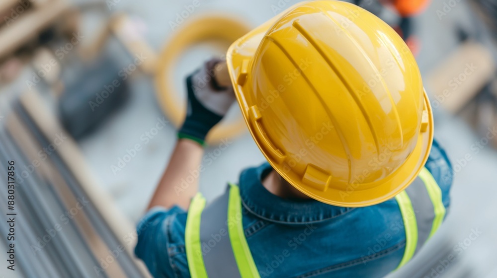 A male builder on the background of an object under construction. Construction works. Workplace. A construction site. The man in the helmet A male builder on the background of an object under construction. Construction works. Workplace. A construction site. The man in the helmet