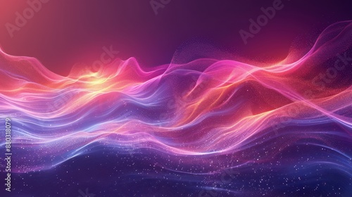 Abstract Digital Art with Wavy Lines and Glowing Particles