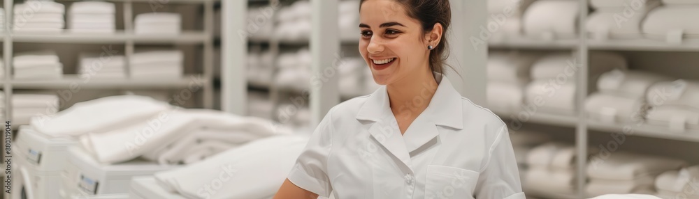 Hotel laundry staff, handling fine linens and garments with meticulous attention, Modern, White, Photograph, Premium care Hotel laundry staff, handling fine linens and garments with meticulous attention, Modern, White, Photograph, Premium care