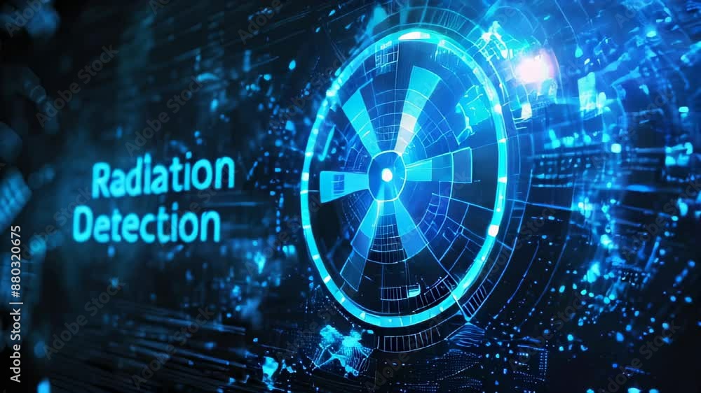 Futuristic graphic showcasing radiation detection technology, with glowing blue radar display Futuristic graphic showcasing radiation detection technology, with glowing blue radar display