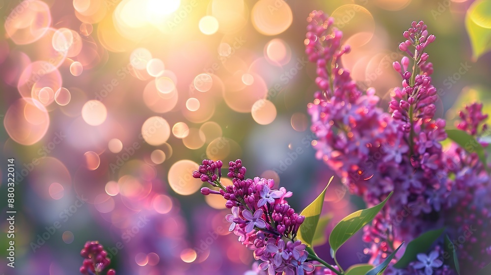 Close-up of a field of lilac flowers in full bloom in clusters with warm light and blurred background. The atmosphere is warm and inviting Close-up of a field of lilac flowers in full bloom in clusters with warm light and blurred background. The atmosphere is warm and inviting