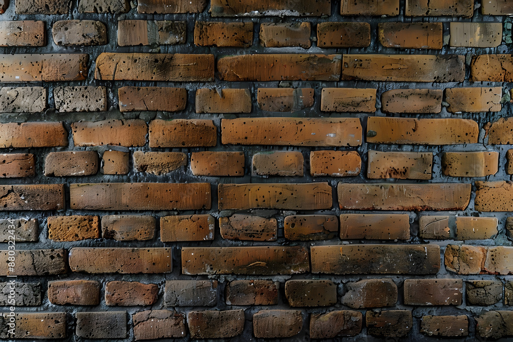 Naklejka premium Texture stained old dark brown of brick wall background. It's architecture wallpaper for interior, label, billboards or art work designs.
