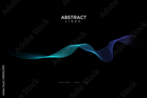 Vector abstract light lines wavy flowing dynamic in blue green colors isolated on white background for concept of AI technology, digital, communication, 5G, science, music