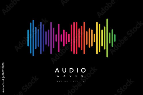 Abstract sound wave stripe lines colourful gradient  equalizer isolated on black background in concept music, sound, technology.