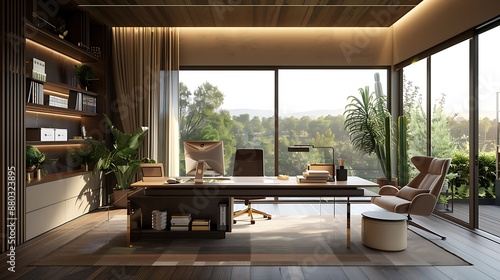 luxury hotel room with table