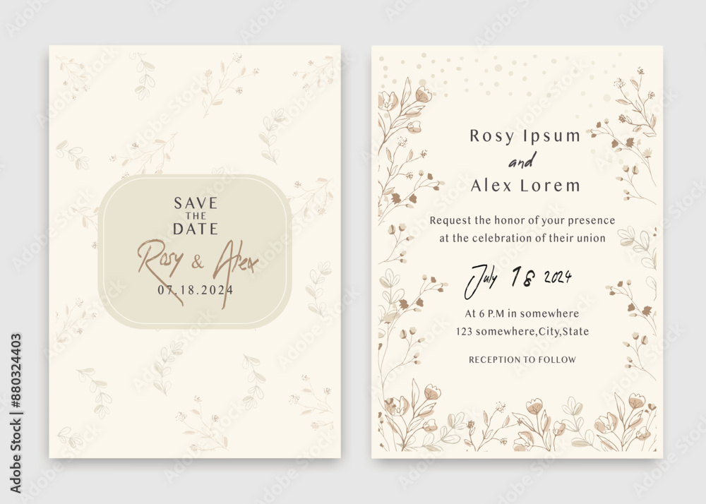Wedding invitations save the date card with elegant garden anemone. Wedding invitations save the date card with elegant garden anemone.