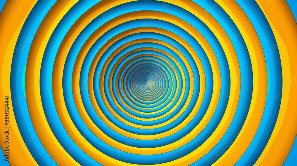 A vibrant geometric optical illusion composed of yellow and blue concentric rings The alternating colors and intricate pattern create a sense of movement and depth A vibrant geometric optical illusion composed of yellow and blue concentric rings The alternating colors and intricate pattern create a sense of movement and depth