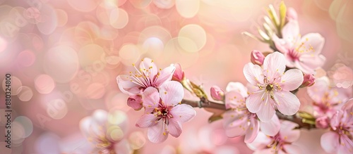 Pink almond blossoms blooming in spring with a blurred background ideal for a copy space image.