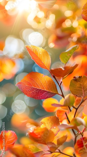 colorful leaves in autumn and bright sunlight create a warm atmosphere