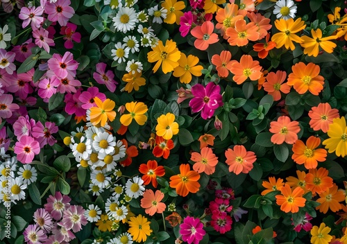 Fototapeta Naklejka Na Ścianę i Meble -  lots of different colored flowers top view