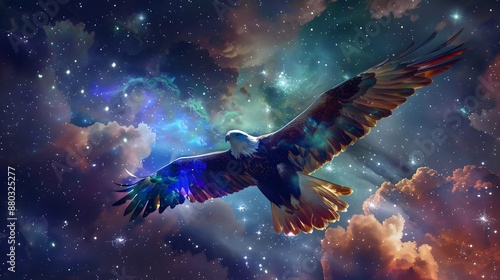 Colorful Abstract Eagle Soaring Through Starry Sky © Ziyan