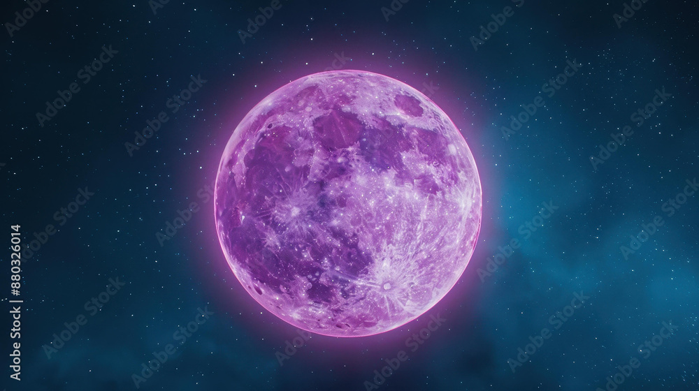 Fototapeta premium Stunning purple and blue starry night sky featuring a beautiful full moon sourced from .