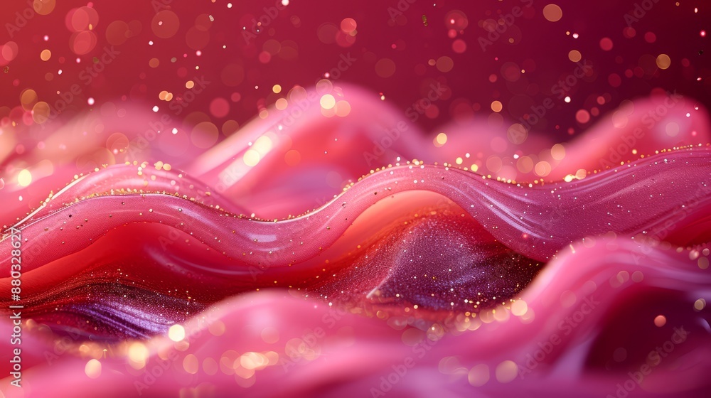 Abstract close-up of pink, glittery waves with a bokeh effect, creating a dreamy and magical atmosphere. Abstract close-up of pink, glittery waves with a bokeh effect, creating a dreamy and magical atmosphere.