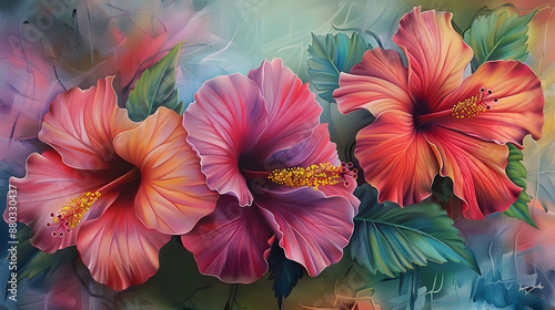 Wallpaper Mural Realistic hibiscus flowers, vivid colors Torontodigital.ca