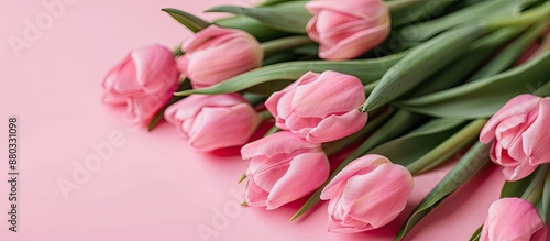 A bunch of pink tulips arra...