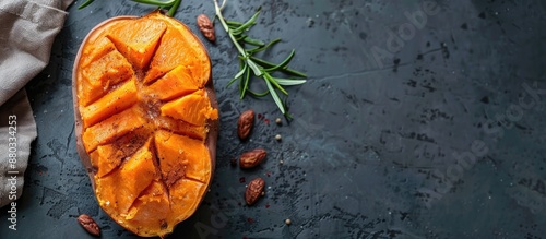 Japanese winter flavor captured in a copy space image of a baked sweet potato photo